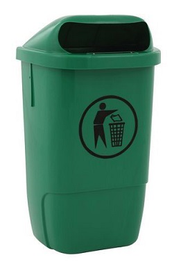 Kunststof buitenafvalbak H74 50 Liter - groen - wand- of paalmontage.